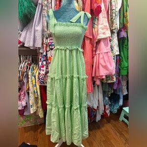 Green Gingham Tiered Maxi Dress